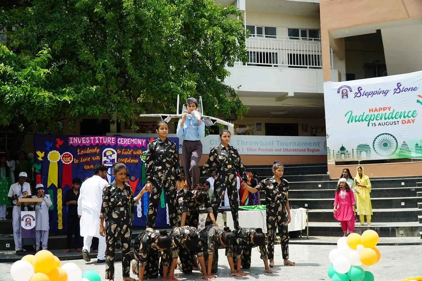Students participating in a school ceremony